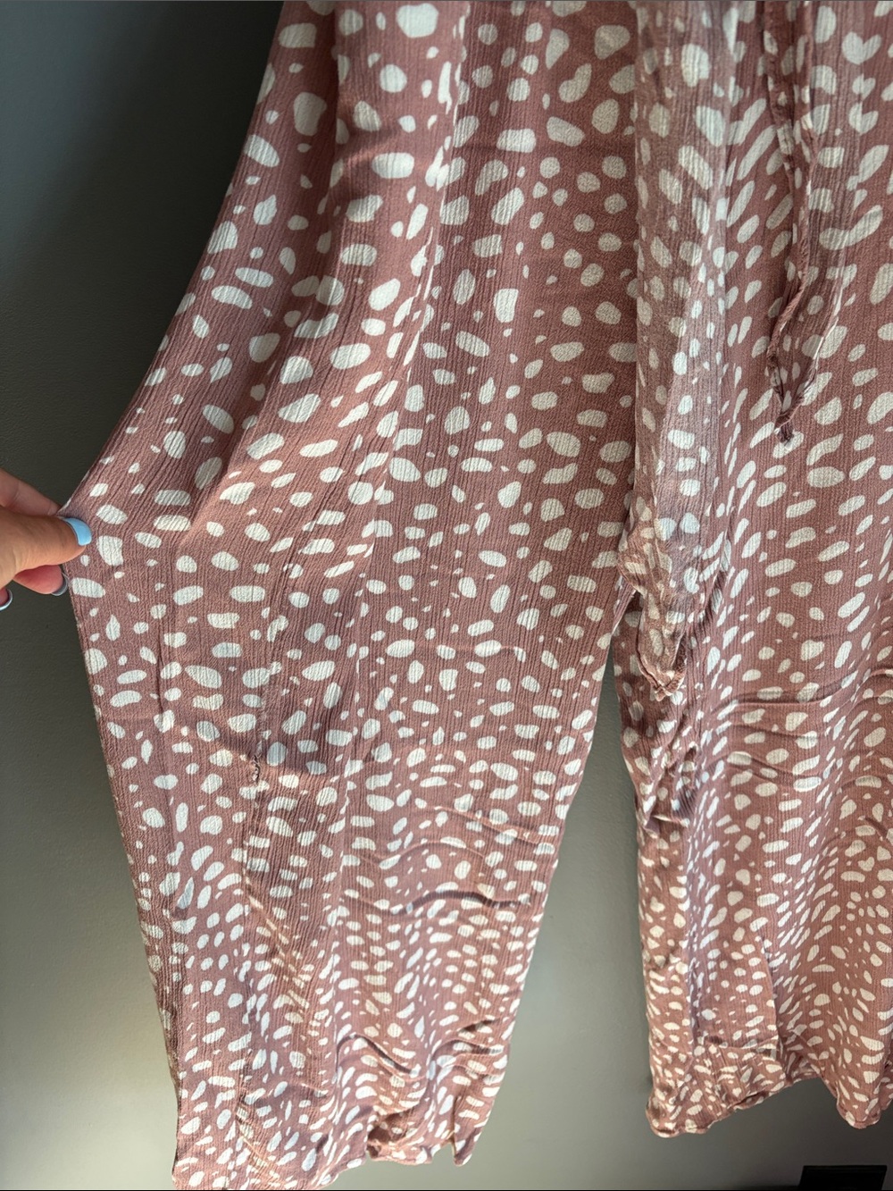 Kori Dusty Rose Wide Leg Tie-Waist Pants with White Spot Print - Picture 2 of 3